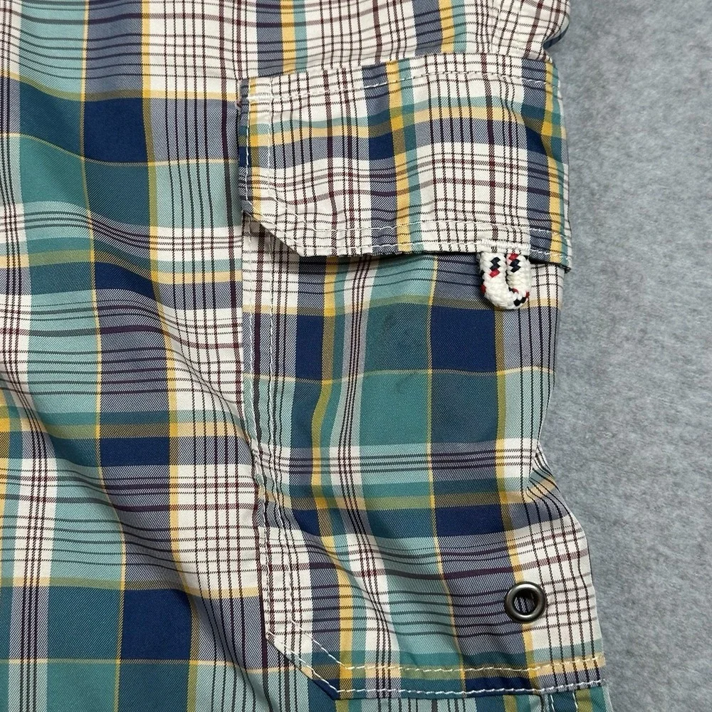 Lands End Swim Trunks Mens L Green Plaid Cargo Pockets Lined 8.5 in Inseam Board